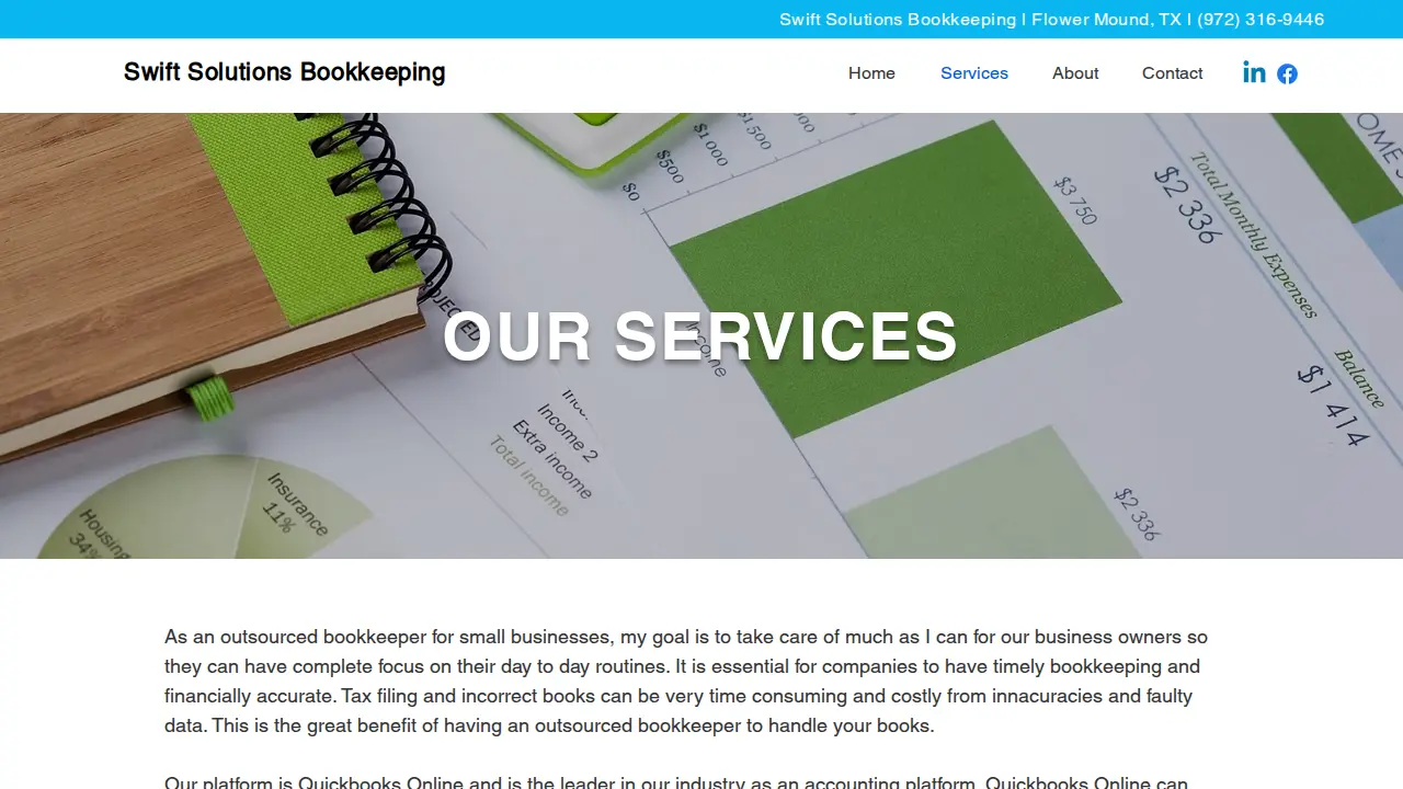 Swift Solutions Bookkeeping page