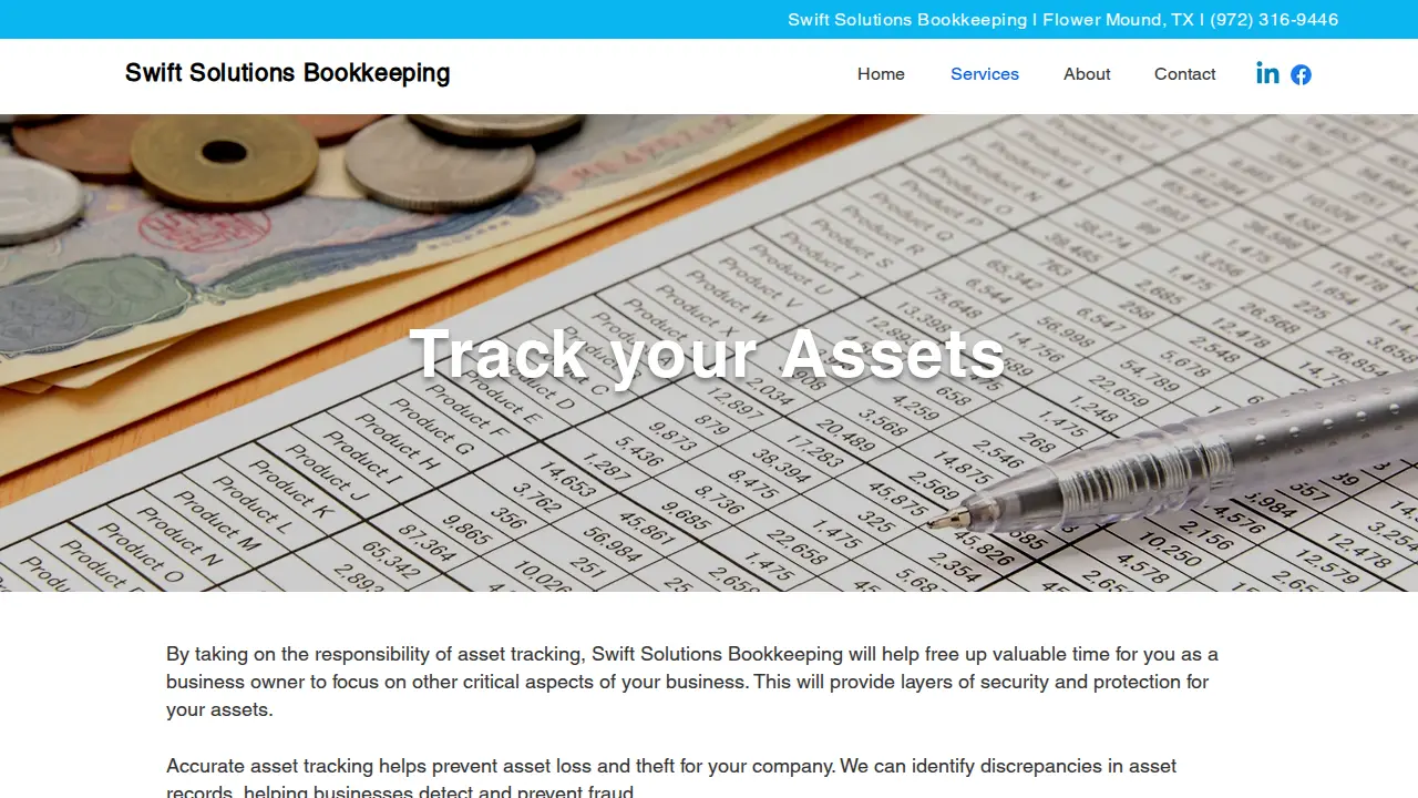 Swift Solutions Bookkeeping page