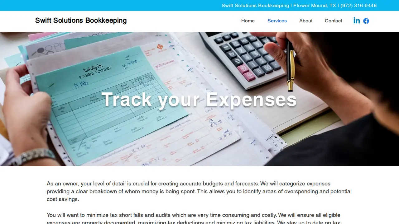 Swift Solutions Bookkeeping page