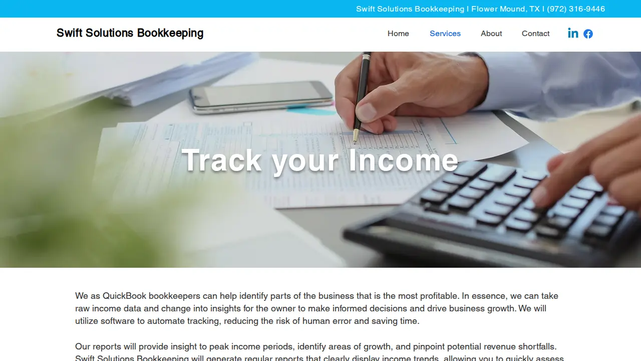 Swift Solutions Bookkeeping page