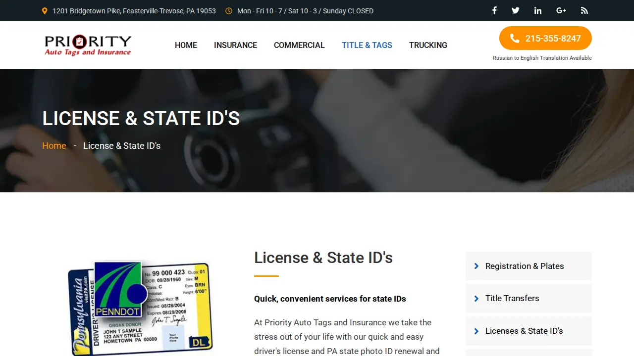EZ Tags & Insurance page