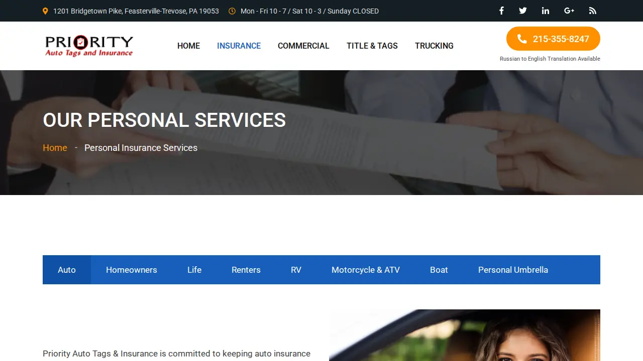 EZ Tags & Insurance page