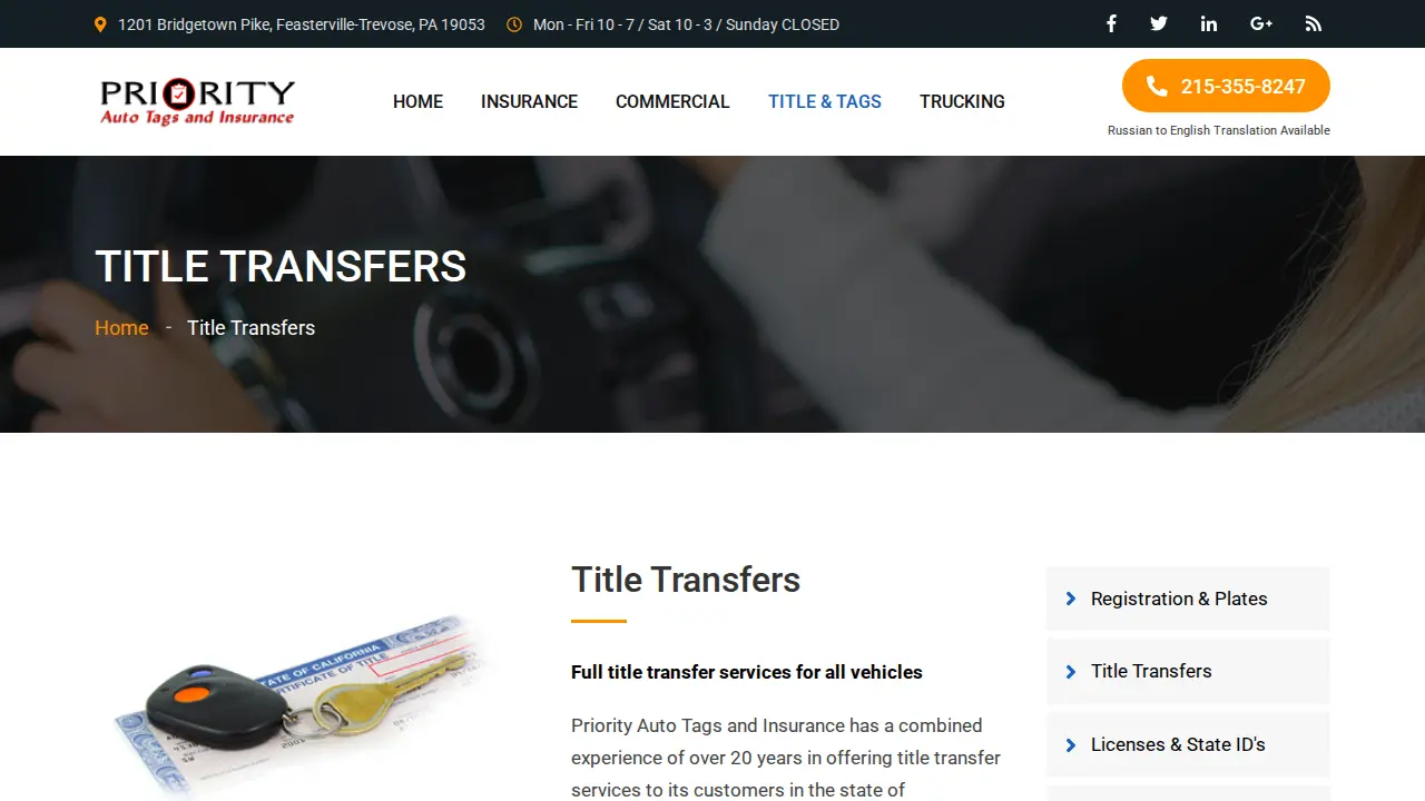 EZ Tags & Insurance page