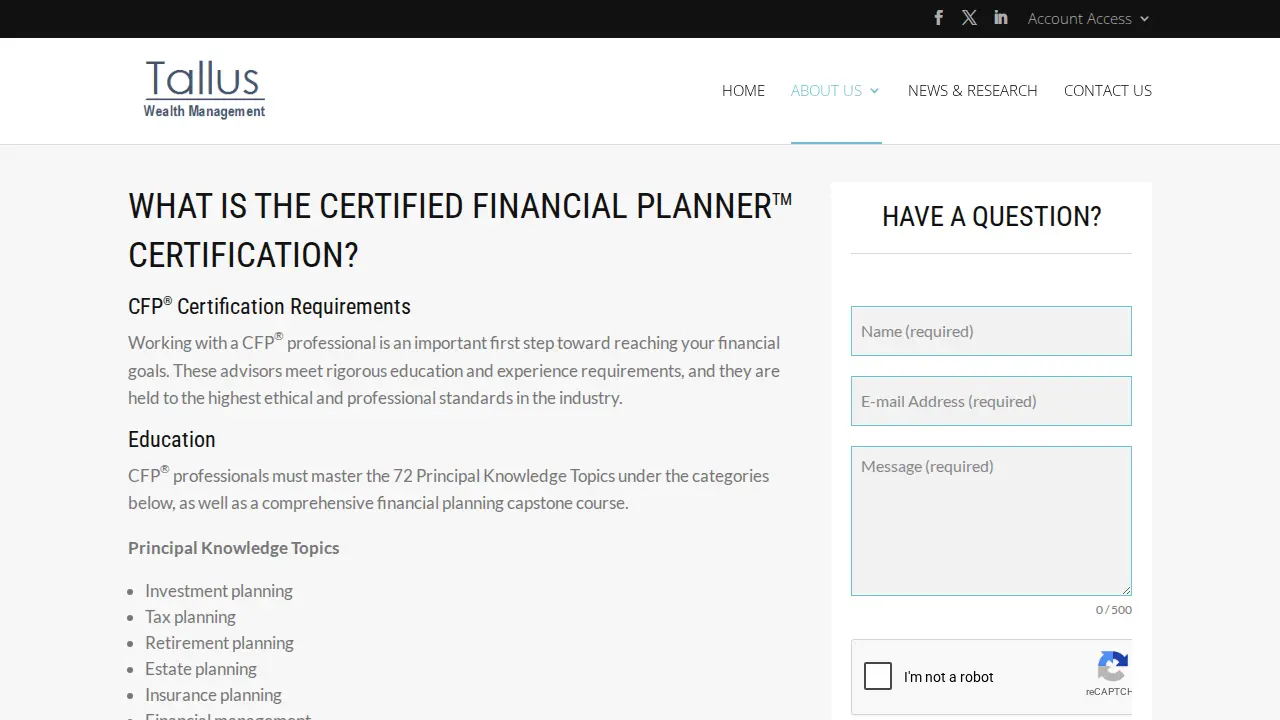 Tallus Wealth Management page
