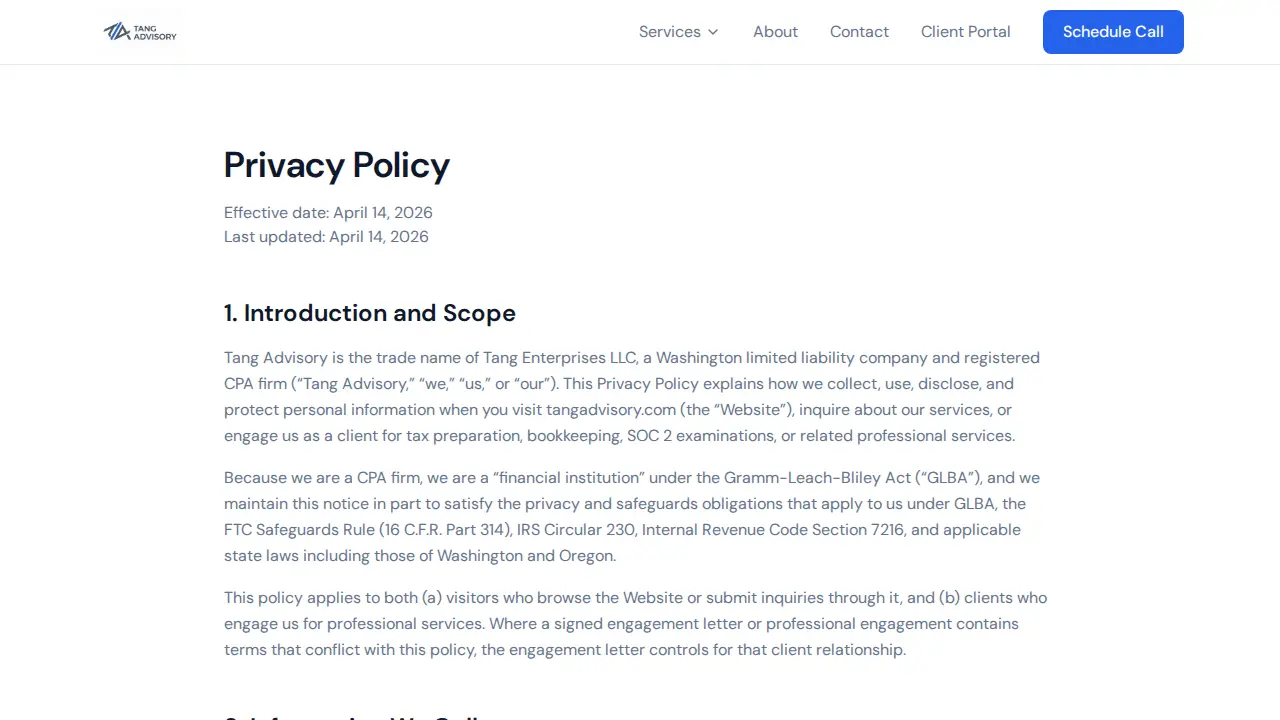 tang advisory page