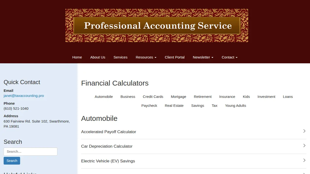 Professional Accounting Services page
