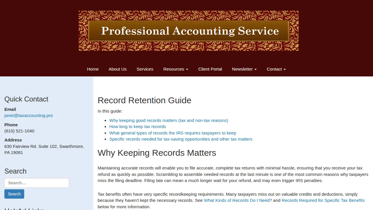 Professional Accounting Services page
