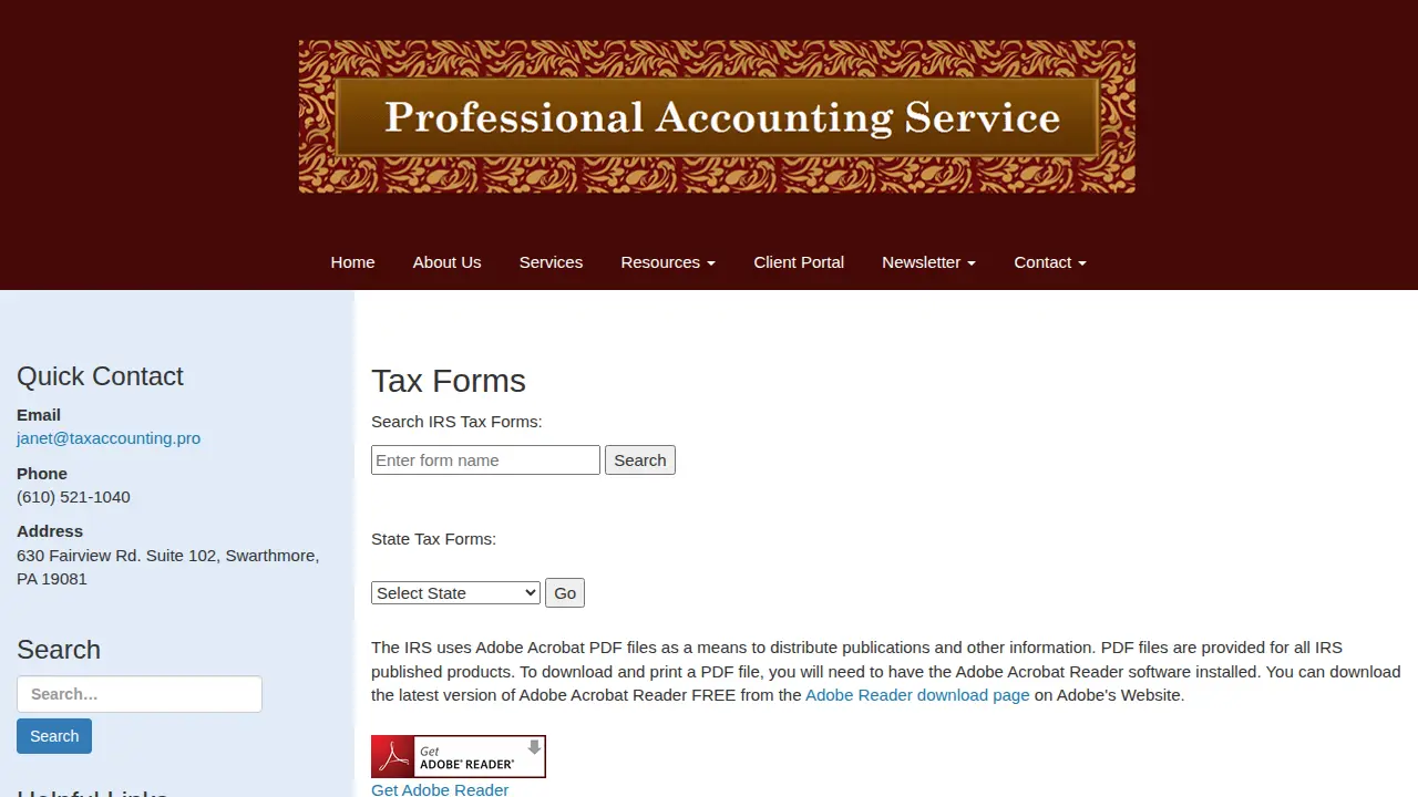 Professional Accounting Services page