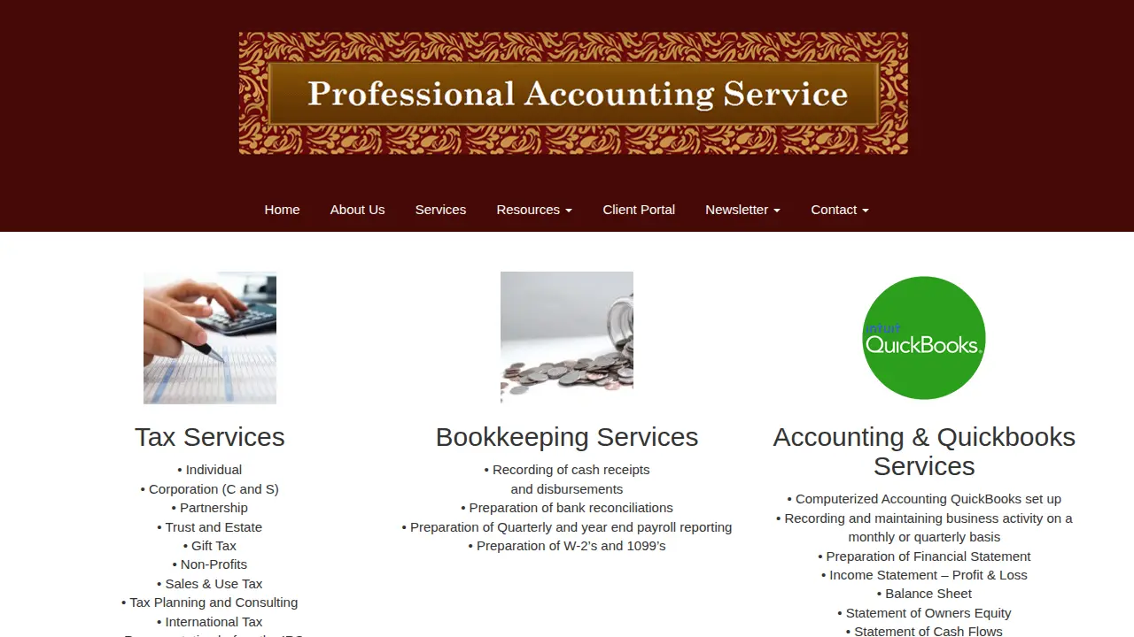 Professional Accounting Services page