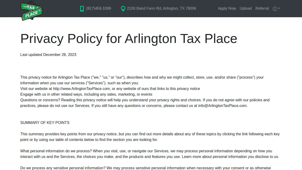Tax Place page