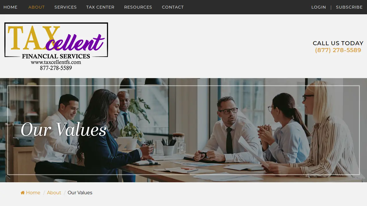 TAXcellent Financial Svcs - Tax Relief Firm page