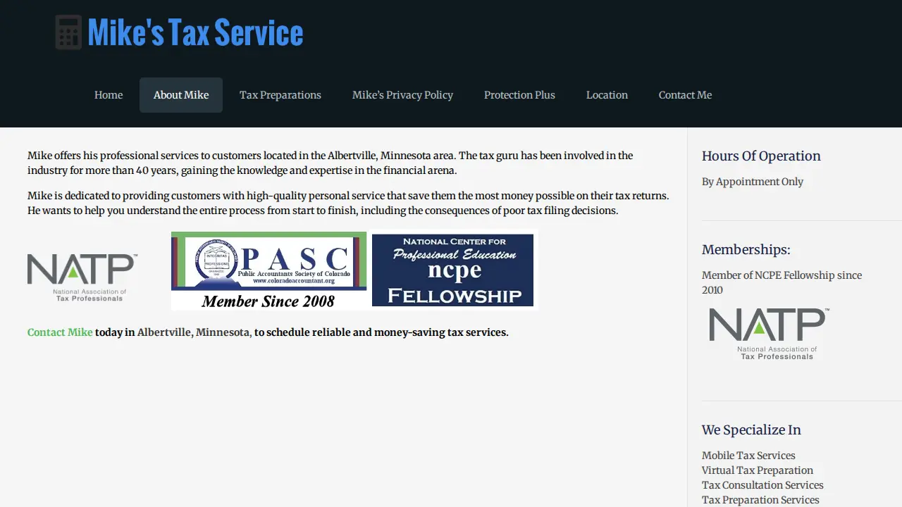 Mikes Tax Service page
