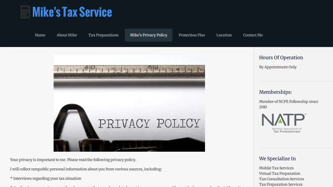 Mikes Tax Service page