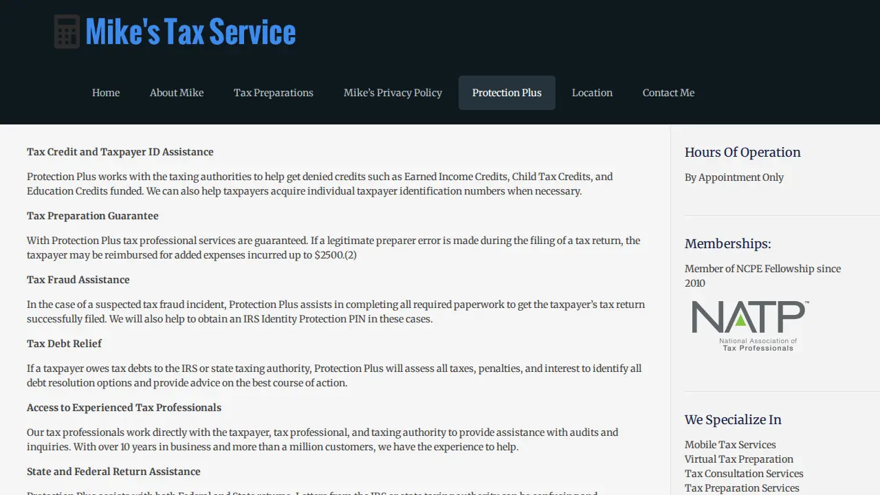 Mikes Tax Service page