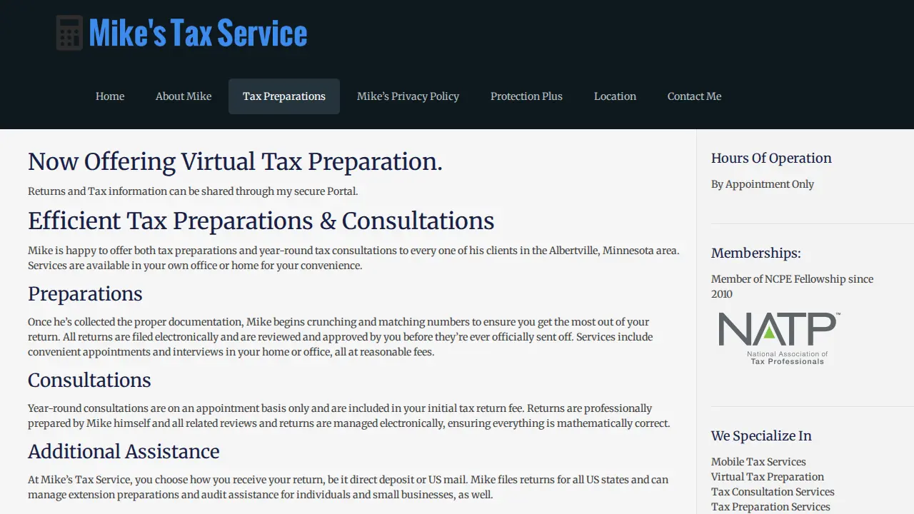 Mikes Tax Service page