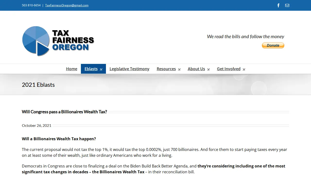 Tax Fairness Oregon page