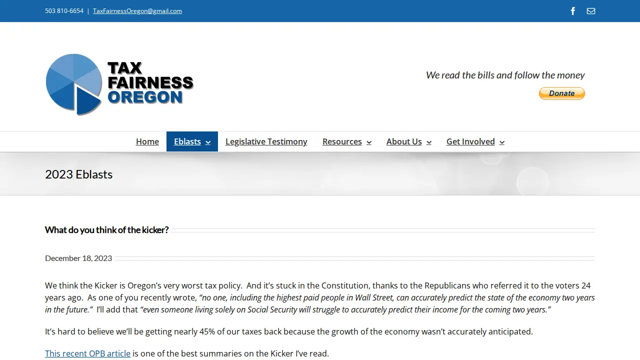 Tax Fairness Oregon page