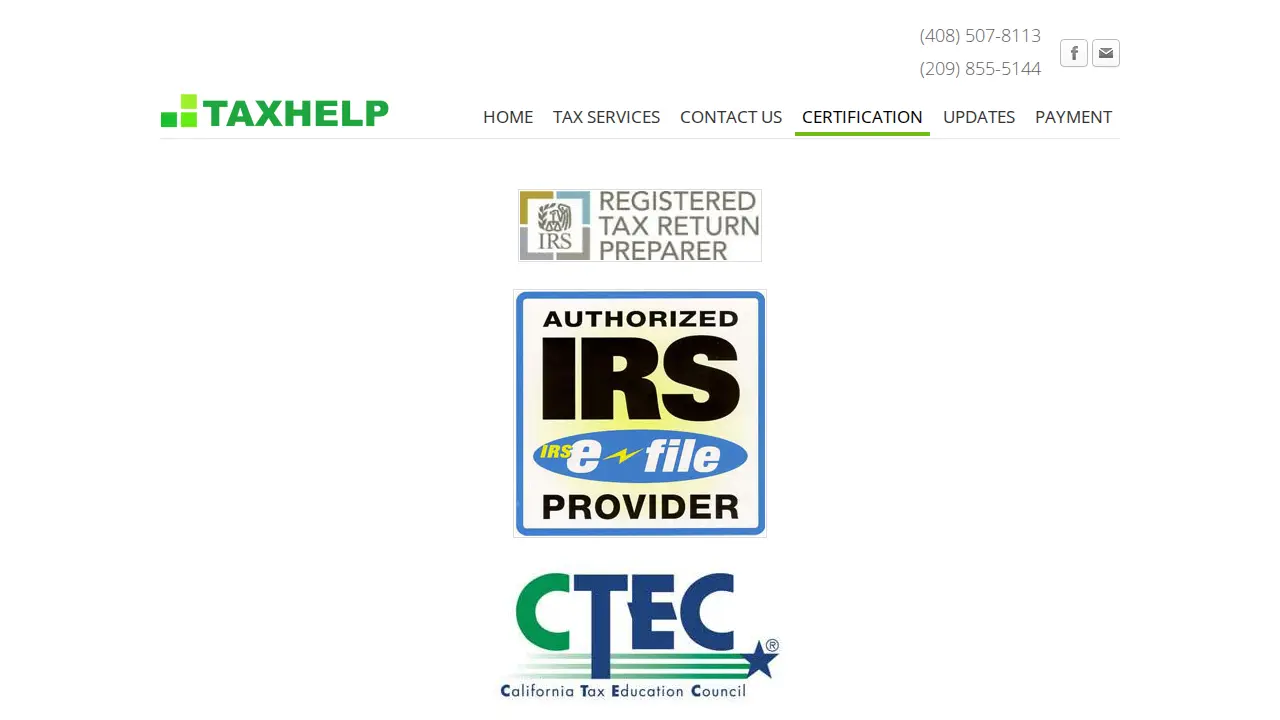 TAXHELP - Income Tax Preparation page