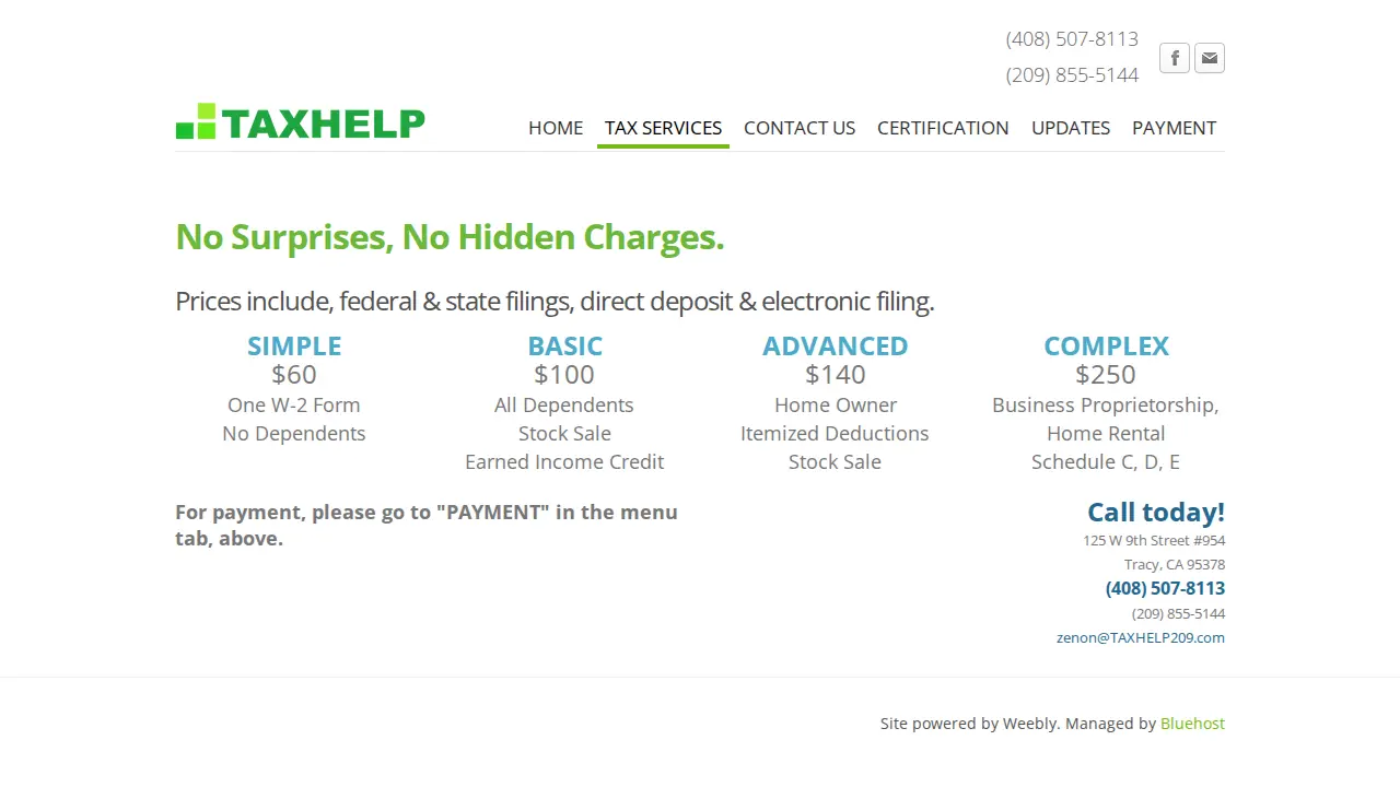 TAXHELP - Income Tax Preparation page