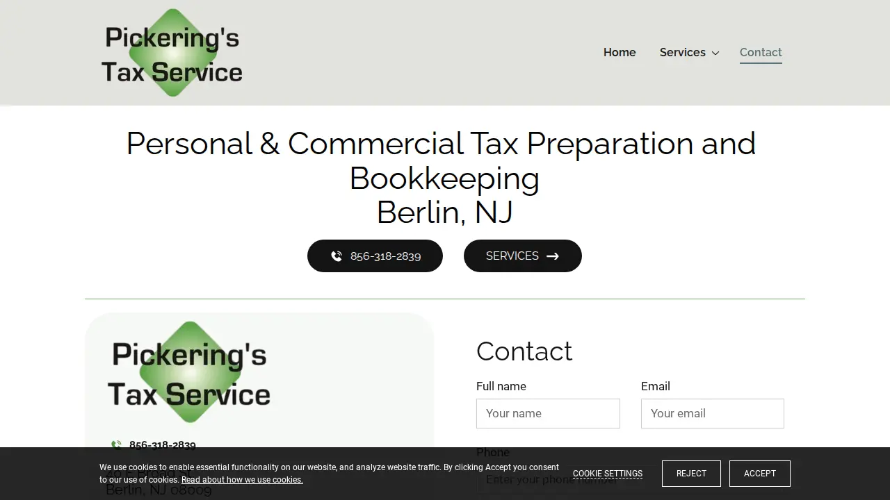 Pickering's Tax Service page