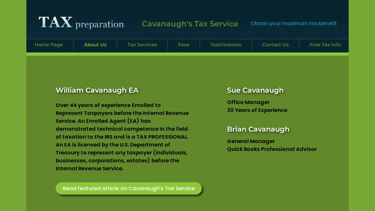Cavanaugh's Tax Service page