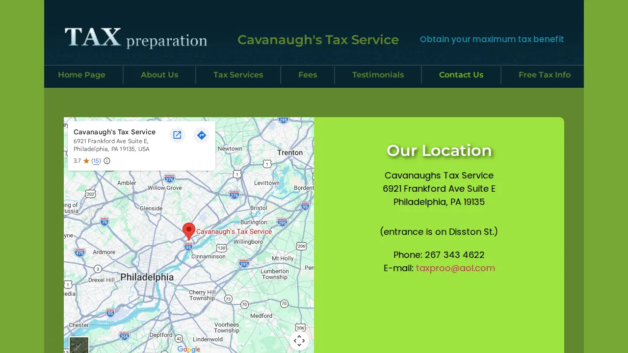 Cavanaugh's Tax Service page