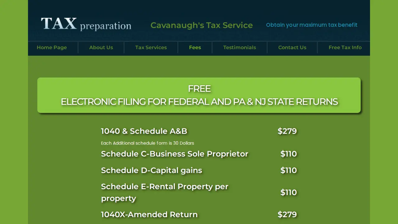 Cavanaugh's Tax Service page