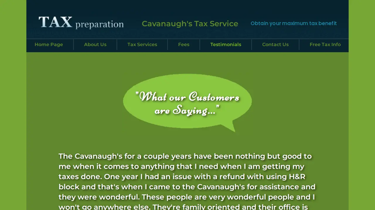 Cavanaugh's Tax Service page