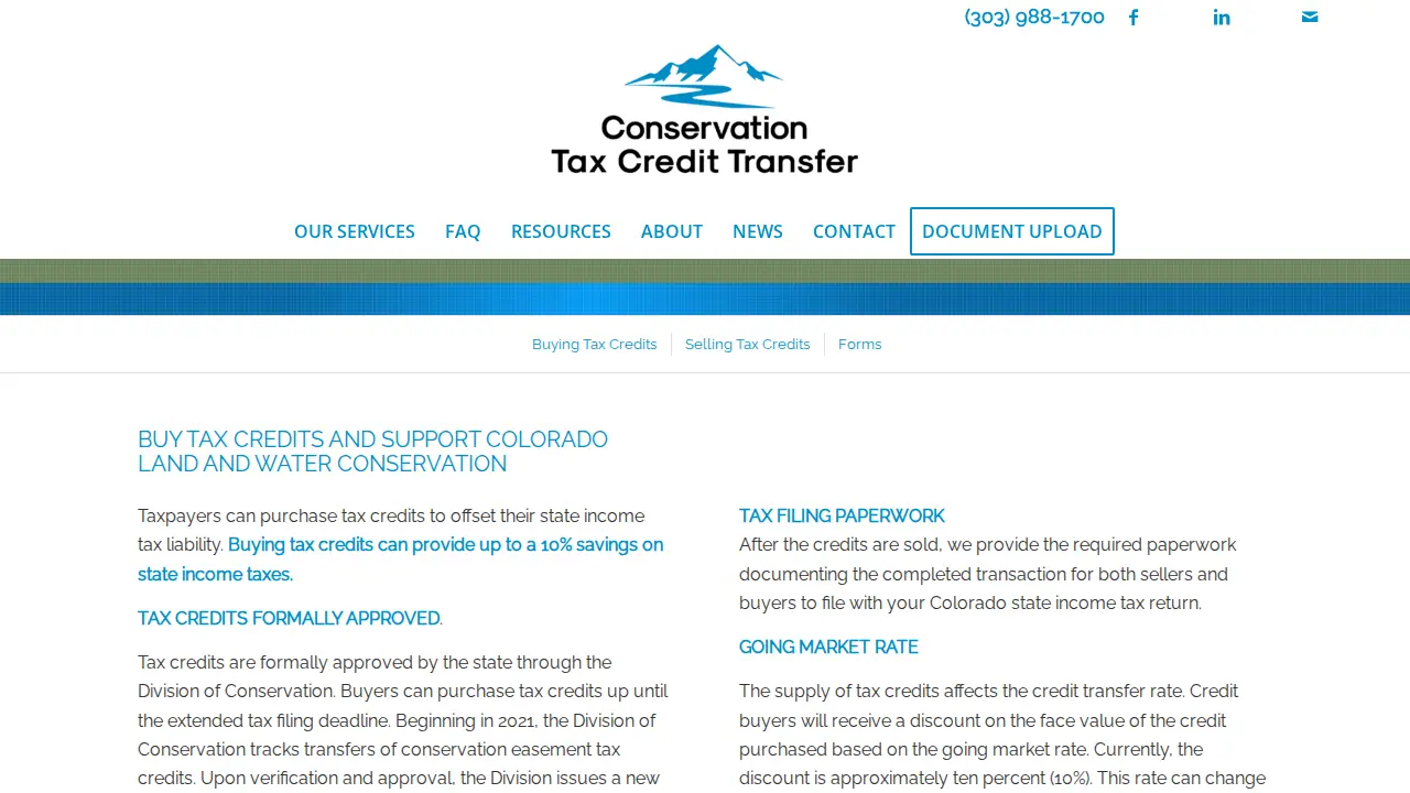 Conservation Tax Credit Transfer page
