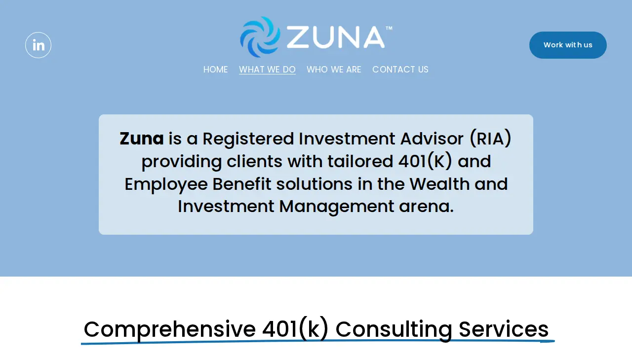 Zuna - Financial Strategy & Employee Benefits page