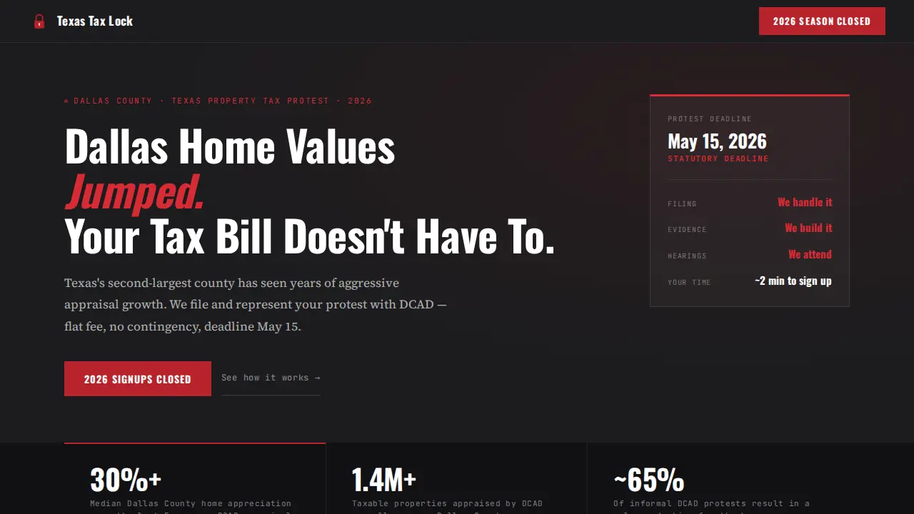 Texas Tax Lock page