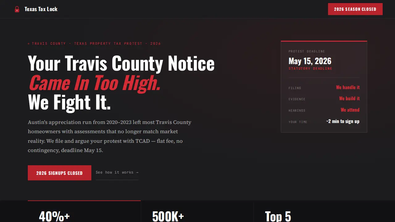 Texas Tax Lock page