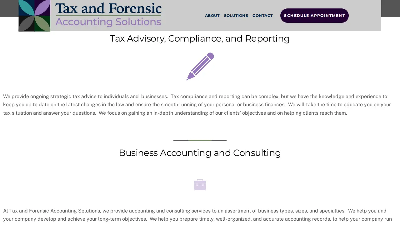 Tax and Forensic Accounting Solutions page