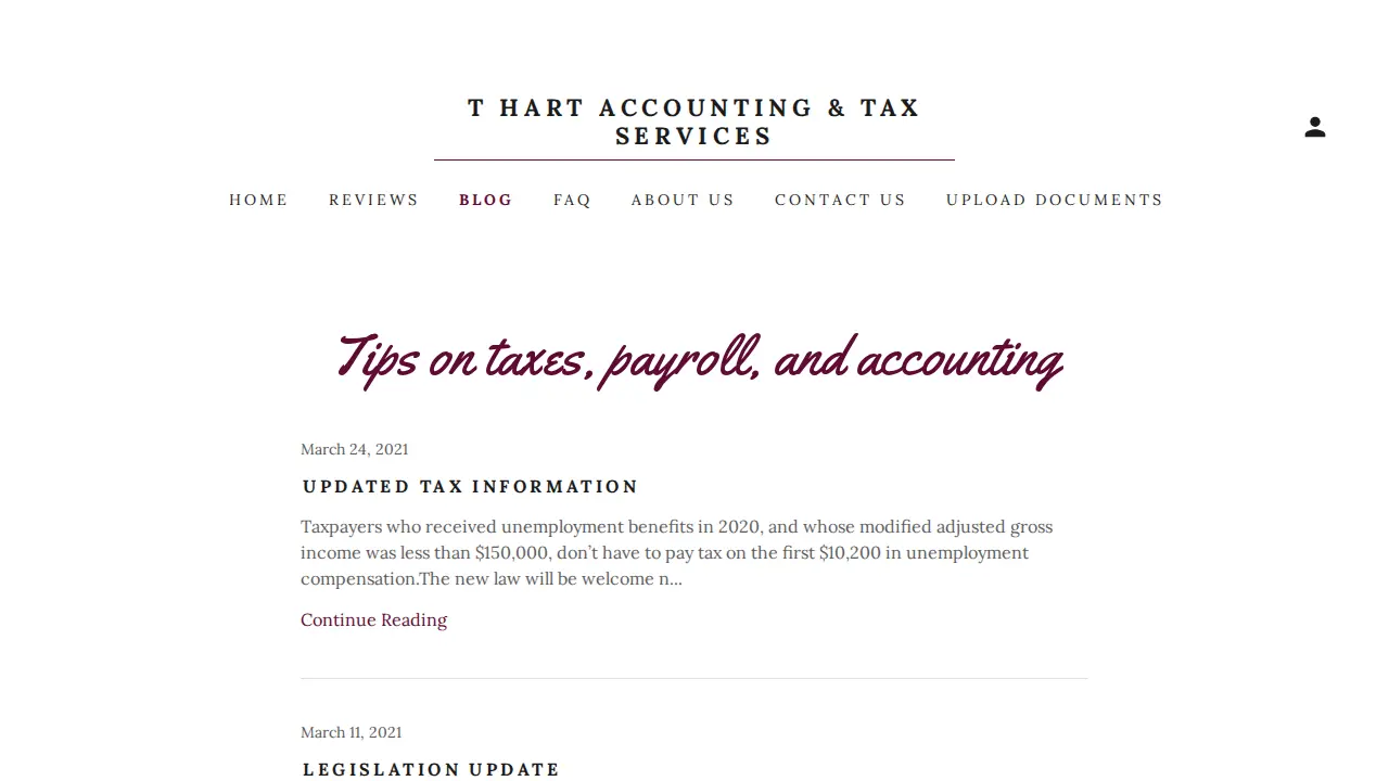 T Hart Accounting & Tax Services page