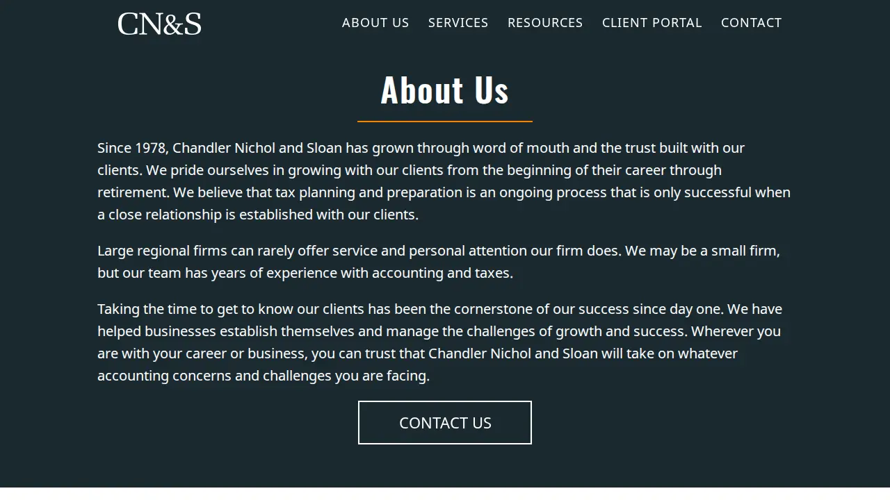 Chandler Nichol & Sloan, P.A., Certified Public Accountants page