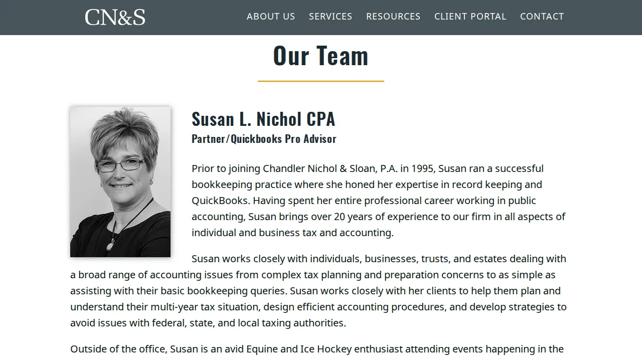 Chandler Nichol & Sloan, P.A., Certified Public Accountants page