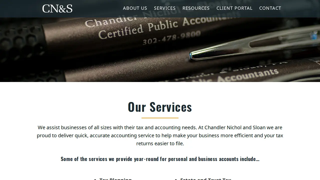 Chandler Nichol & Sloan, P.A., Certified Public Accountants page