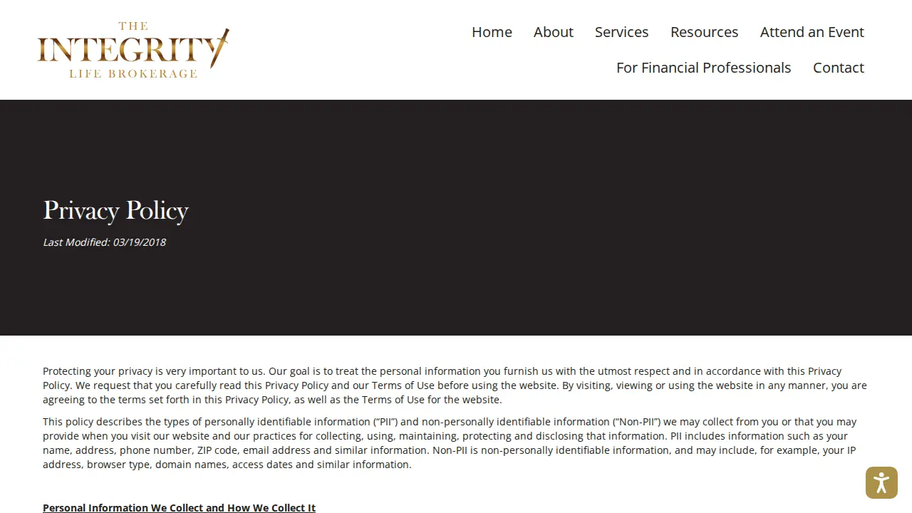 The Integrity Life Brokerage page
