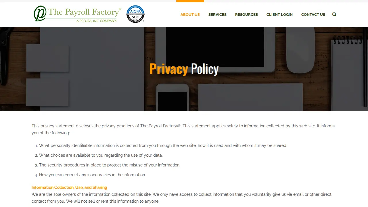 The Payroll Factory page