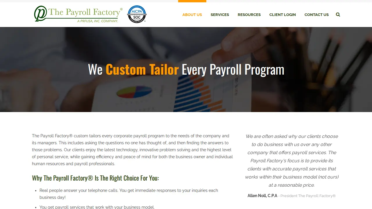 The Payroll Factory page