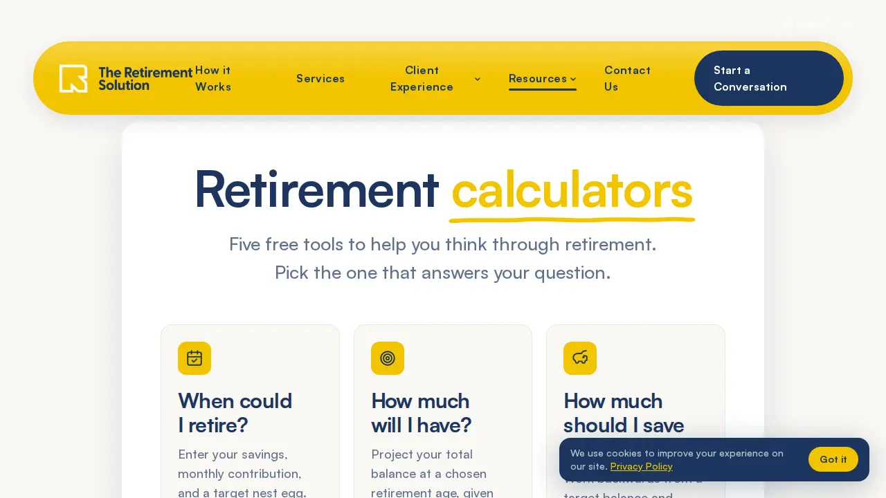 The Retirement Solution page