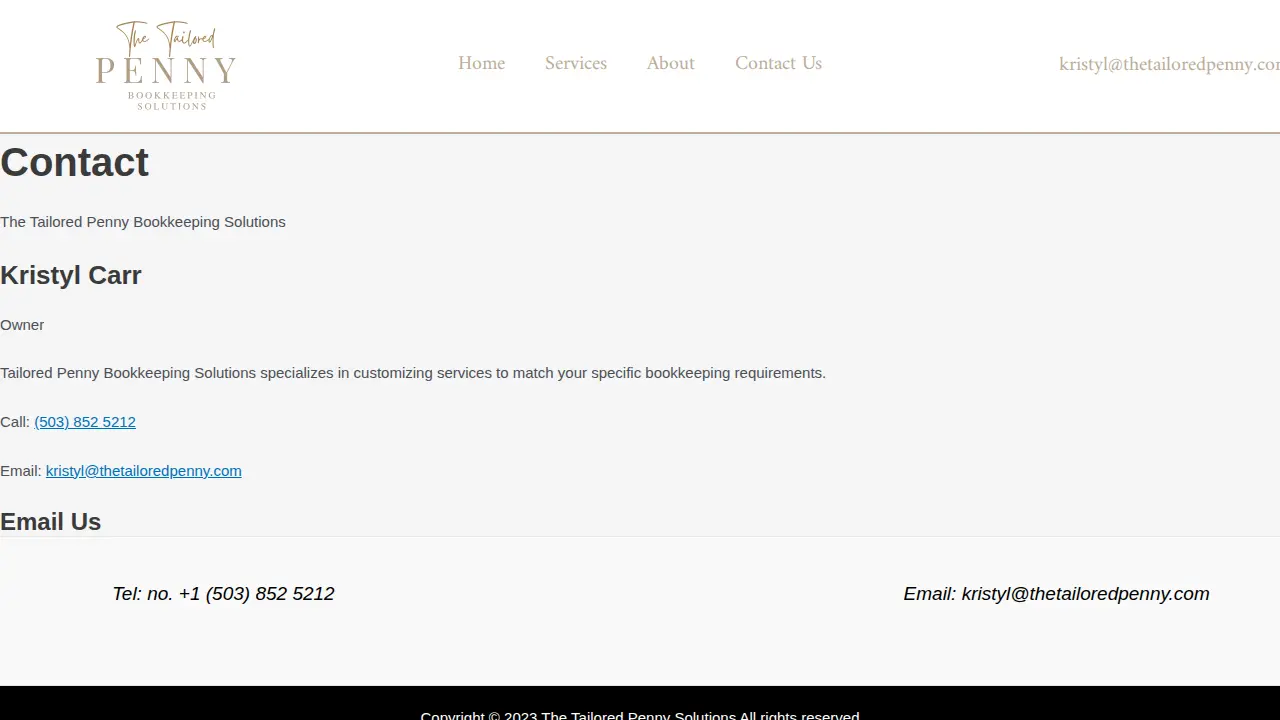 The Tailored Penny Bookkeeping Solutions page