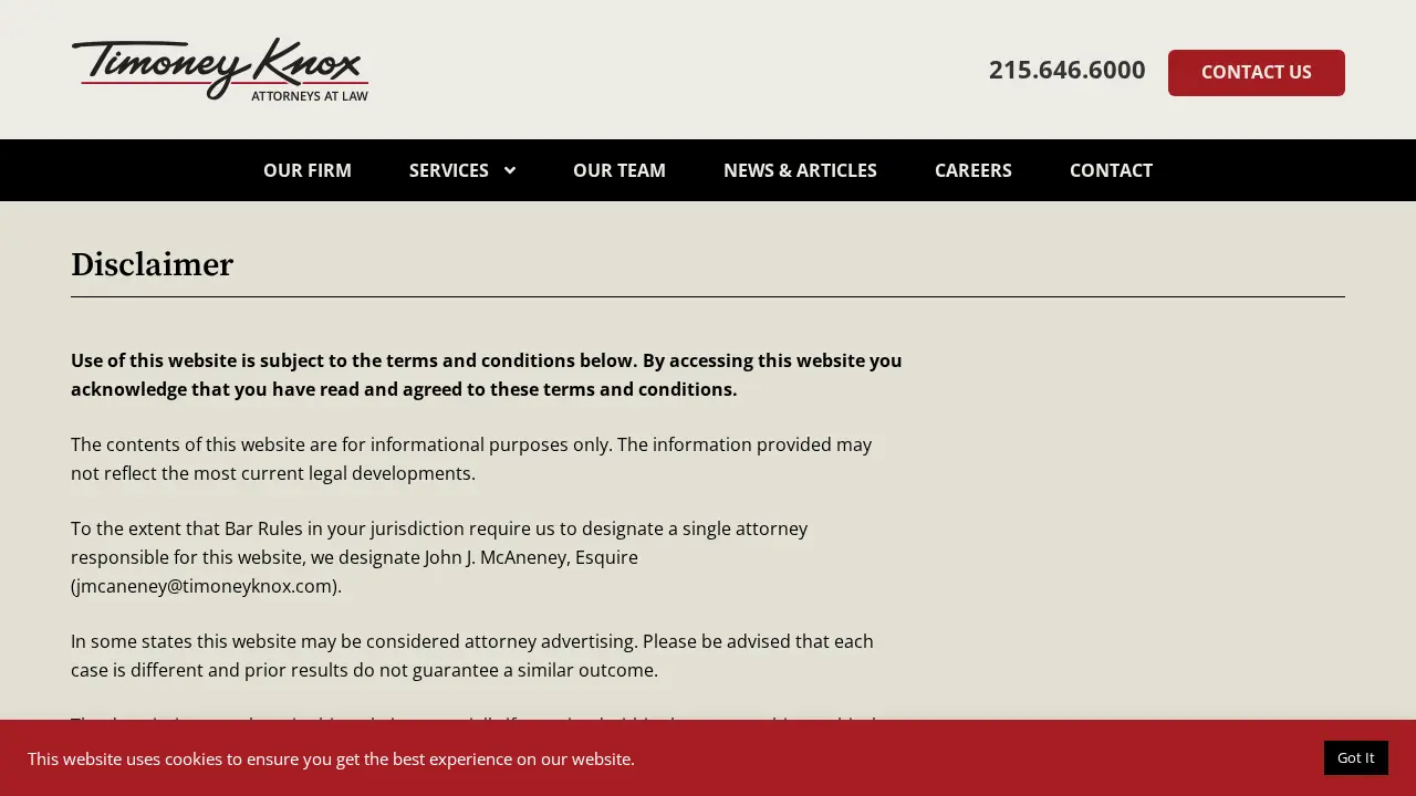 Timoney Knox Law Firm - Wayne PA page
