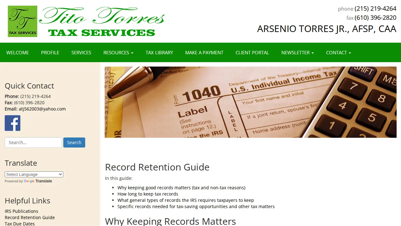 TITO TORRES TAX SERVICES page