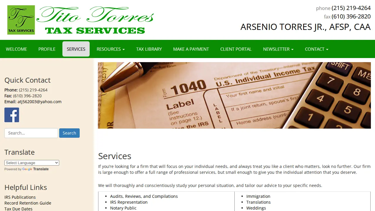 TITO TORRES TAX SERVICES page