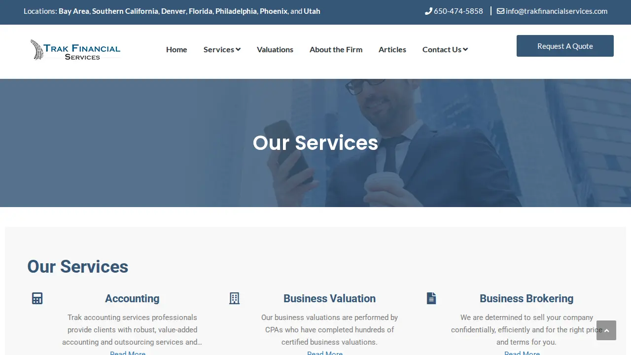 Trak Financial Services page