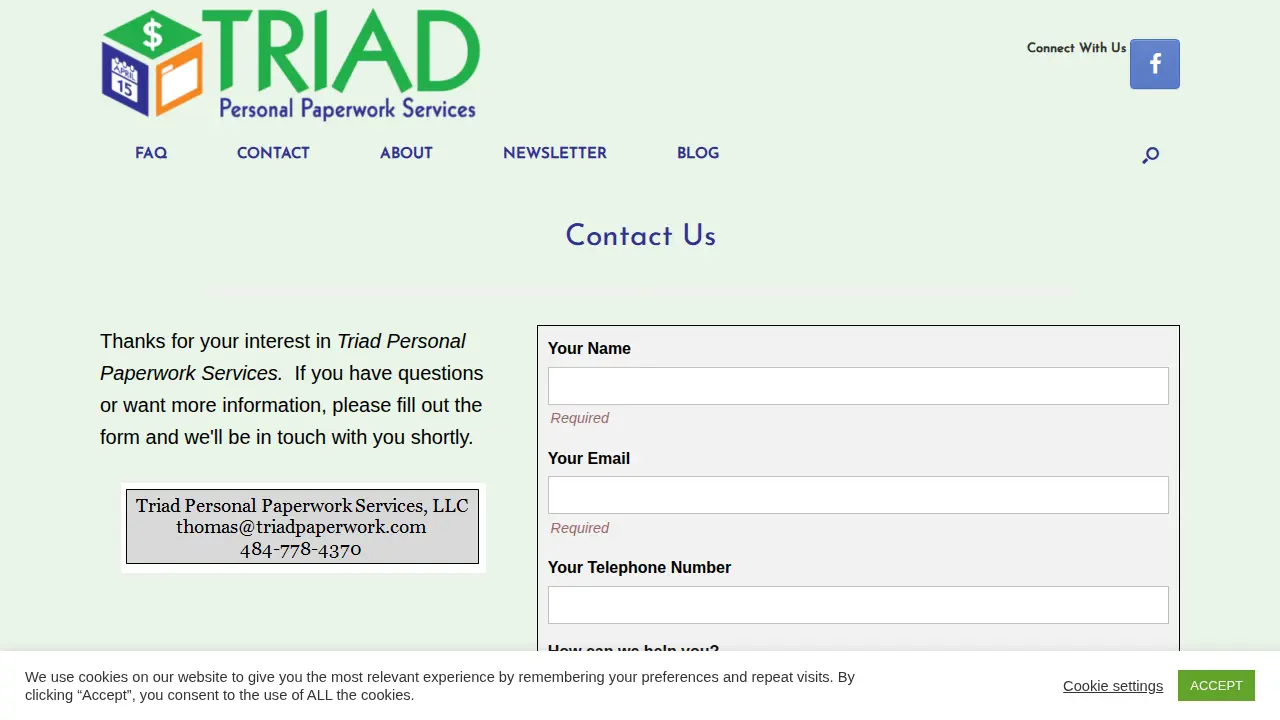 Triad Personal Paperwork Services page