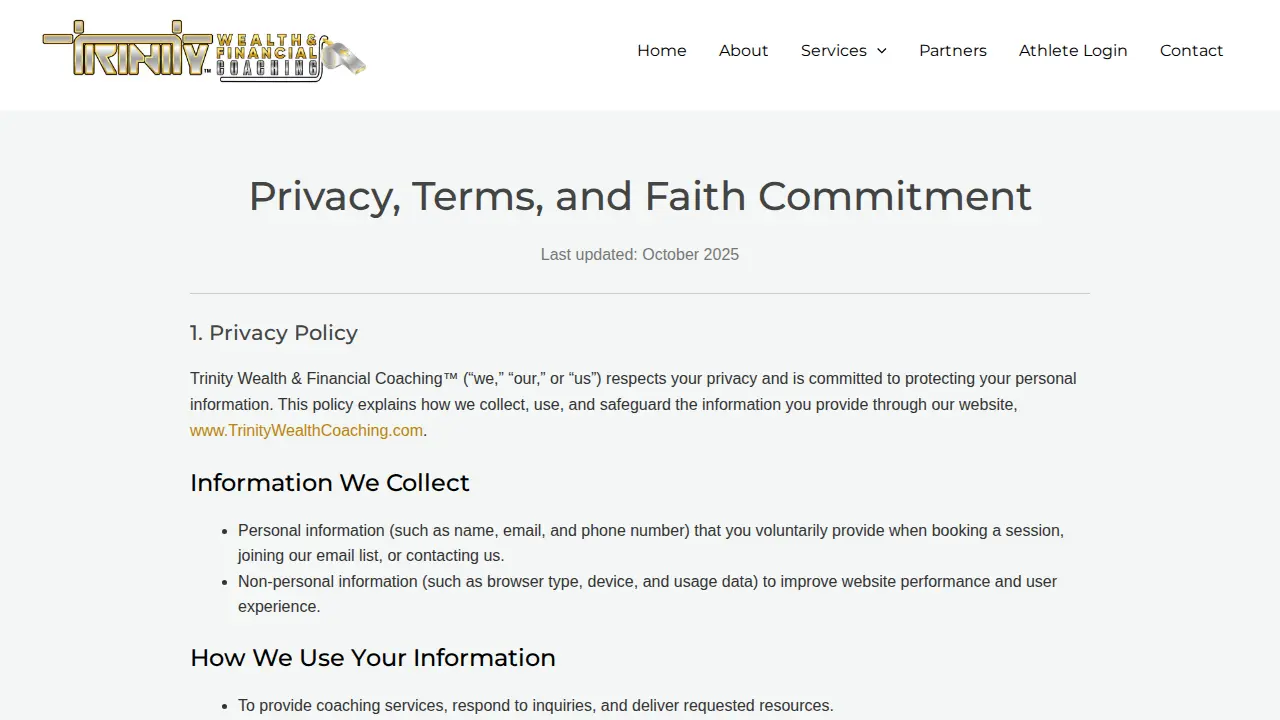 Trinity Wealth & Financial Coaching page