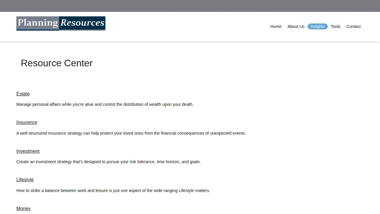 Planning Resources page