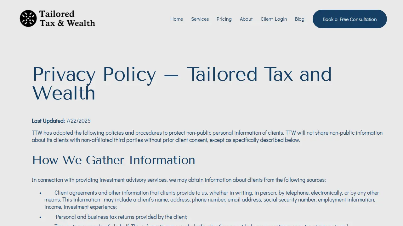 Tailored Tax & Wealth page